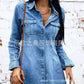 Informal Dresses  - Women Denim Dress Long Sleeve Single.