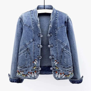 Women Jeans Jacket Butterfly Embroidery 2024 Women's Short Denim Jacket Spring And Autumn Cropped Chinese Style Retro Denim Coat