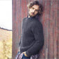 Man Wearing Dark Gray  Sweater Long Sleeve Straight Round Pullover