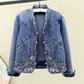 Women Jeans Jacket Butterfly Embroidery 2024 Women's Short Denim Jacket Spring And Autumn Cropped Chinese Style Retro Denim Coat