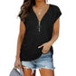 Short-Sleeved Black T-shirt Blouse with Chest Zipper.