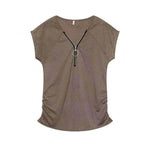 Short-Sleeved T-shirt Blouse with Chest Zipper.