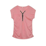 Short-Sleeved T-shirt Blouse with Chest Zipper.
