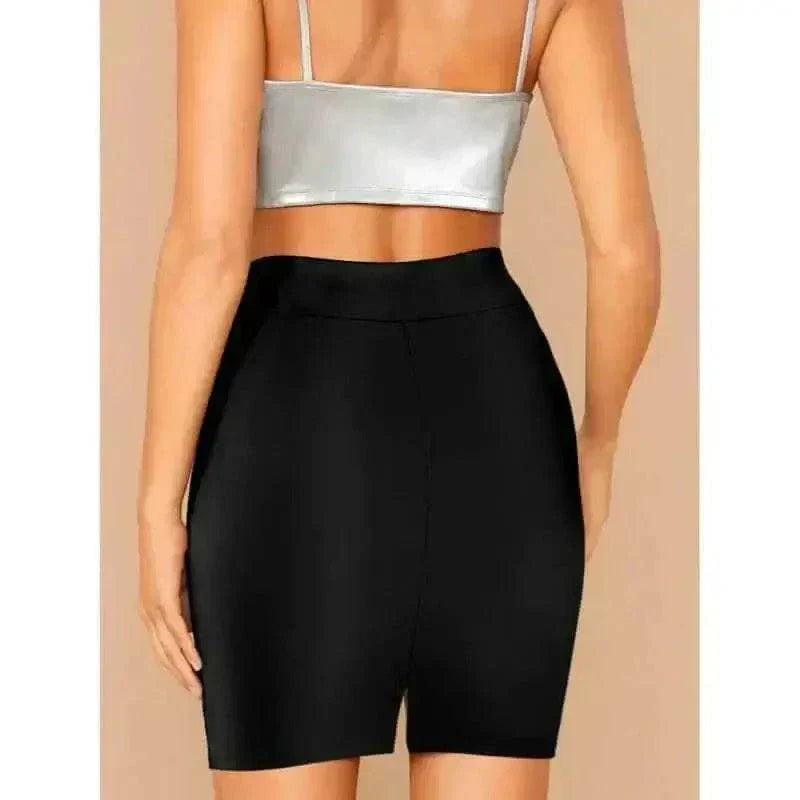 Simple Women's Black Knee-Length Skirts For Commuting And Party Wear Back View, ladies mini skirts