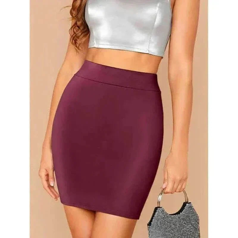 Simple Women's Claret Knee-Length Skirts For Commuting And Party Wear, ladies mini skirts
