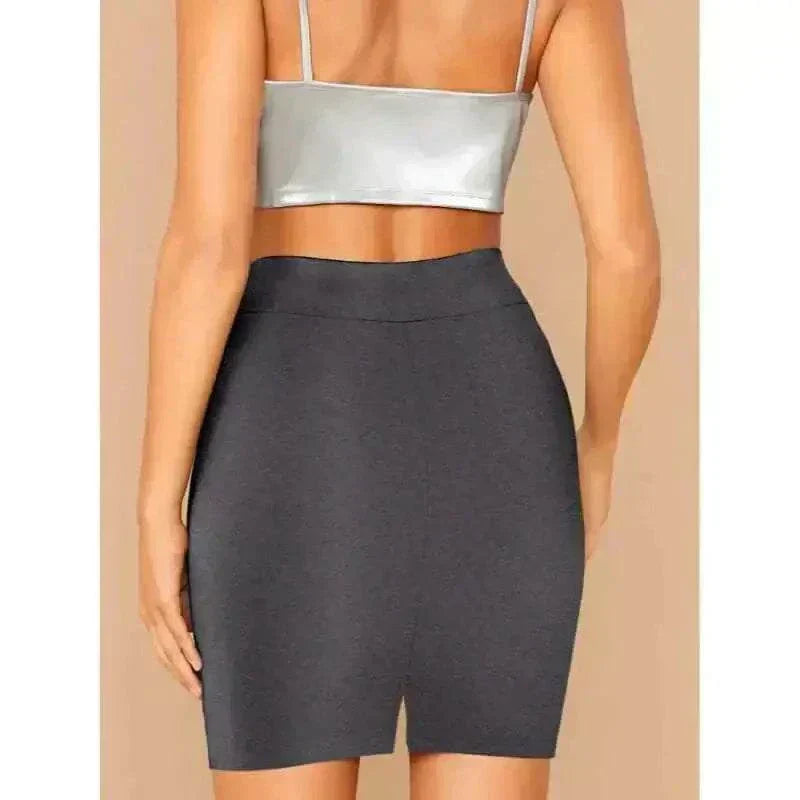 Simple Women's Gray Knee-Length Skirts For Commuting And Party Wear Back View, ladies mini skirts