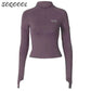 Y2K Long Sleeve Zip Crop Top for Women