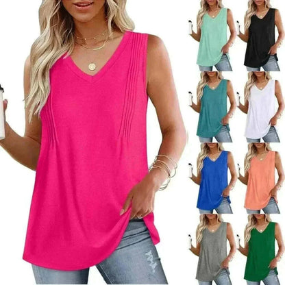 Women Wearing Rose Red Summer Pleated Tank Tops, ladies summer tops uk