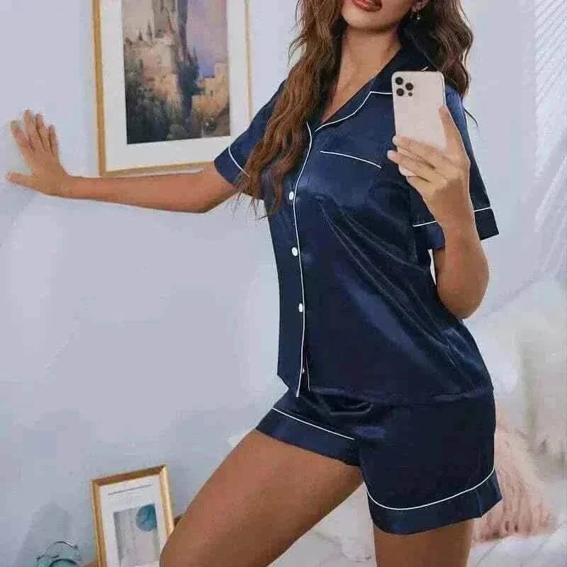 Women Wearing Navy Blue Wearing pyjama sets, pajamas for women uk