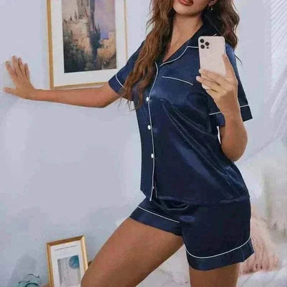 Women Wearing Navy Blue Wearing pyjama sets, pajamas for women uk