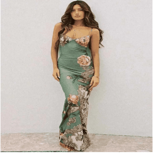 Informal Dresses | Floral Print Summer Green Dress Womens