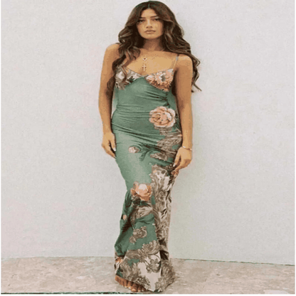 Informal Dresses | Floral Print Summer Green Dress Womens