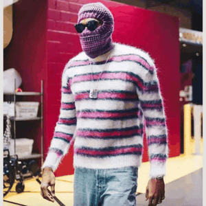 Sweaters-Autumn Hangjia Winter Round Neck Color Stripe Knit Sweater