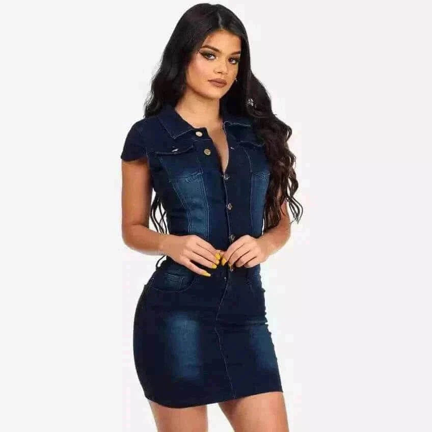 Model in Washed Denim Dress 2