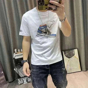 White Tee Shirts Slim Fit Streetwear Drawings , summer t-shirt for men