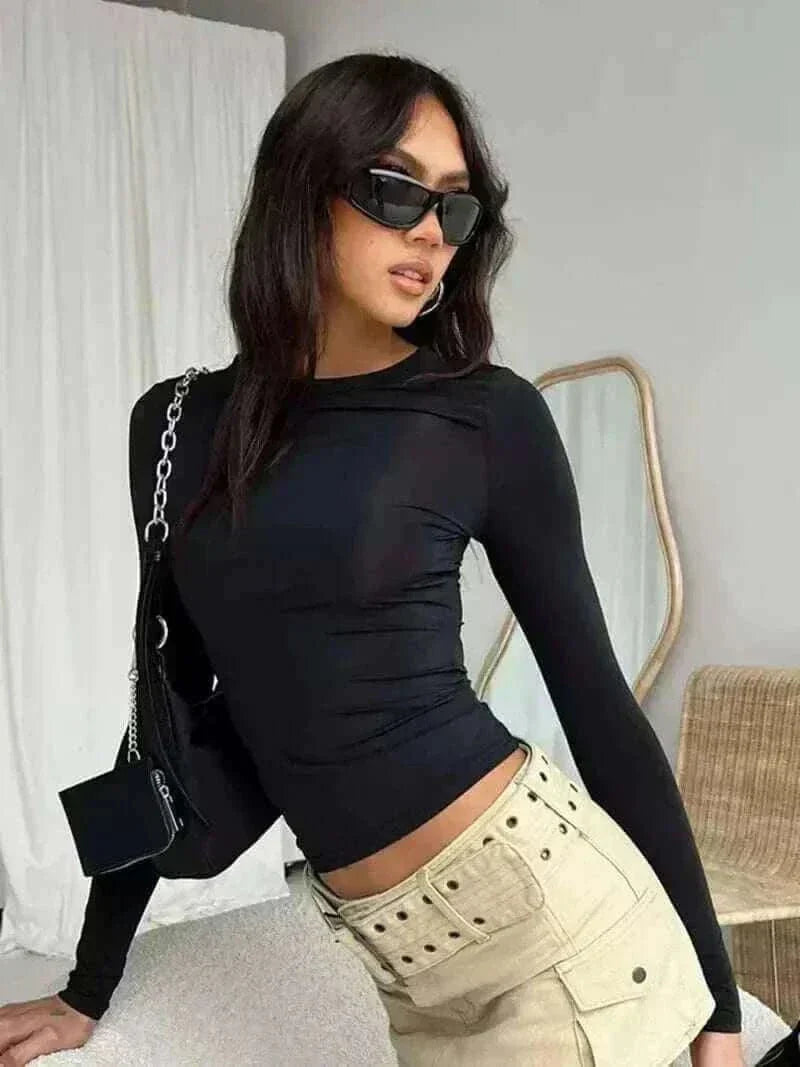 Woman Clothing Long Sleeve T-shirt Slim Fit , Going Out Tops