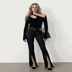 Women Hollowing Irregularity Body Korean  Cotton Black Top