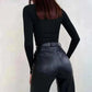Women Hollowing Irregularity Body Korean  Cotton Black Top Back View