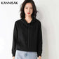 Women Black Hoodies 100% Cotton Spring Autumn Loose Long Sleeve.