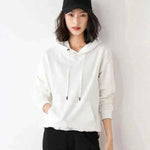 Women Wearing White Hoodies 100% Cotton Spring Autumn Loose Long Sleeve.