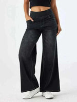 Women Jeans Black Denim Pant Wide Leg , Best Jeans For Women