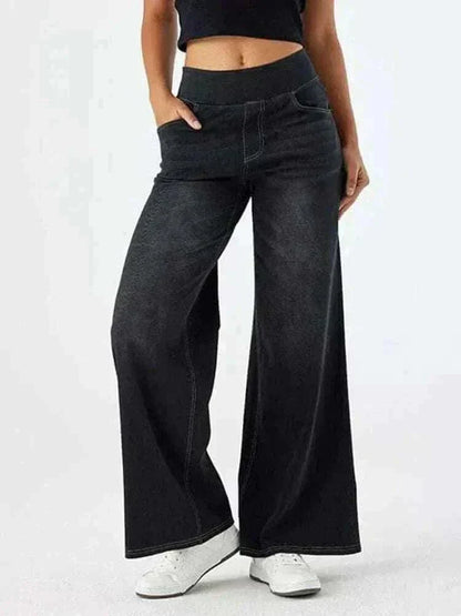 Women Jeans Black Denim Pant Wide Leg , Best Jeans For Women