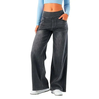 Women Jeans Denim Gray Pant Wide Leg , Best Jeans For Women