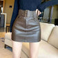 women vintage leather brown skirt , ladies mini skirts
