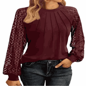Women's Round Neck Lantern Long Casual Top, Going Out Tops