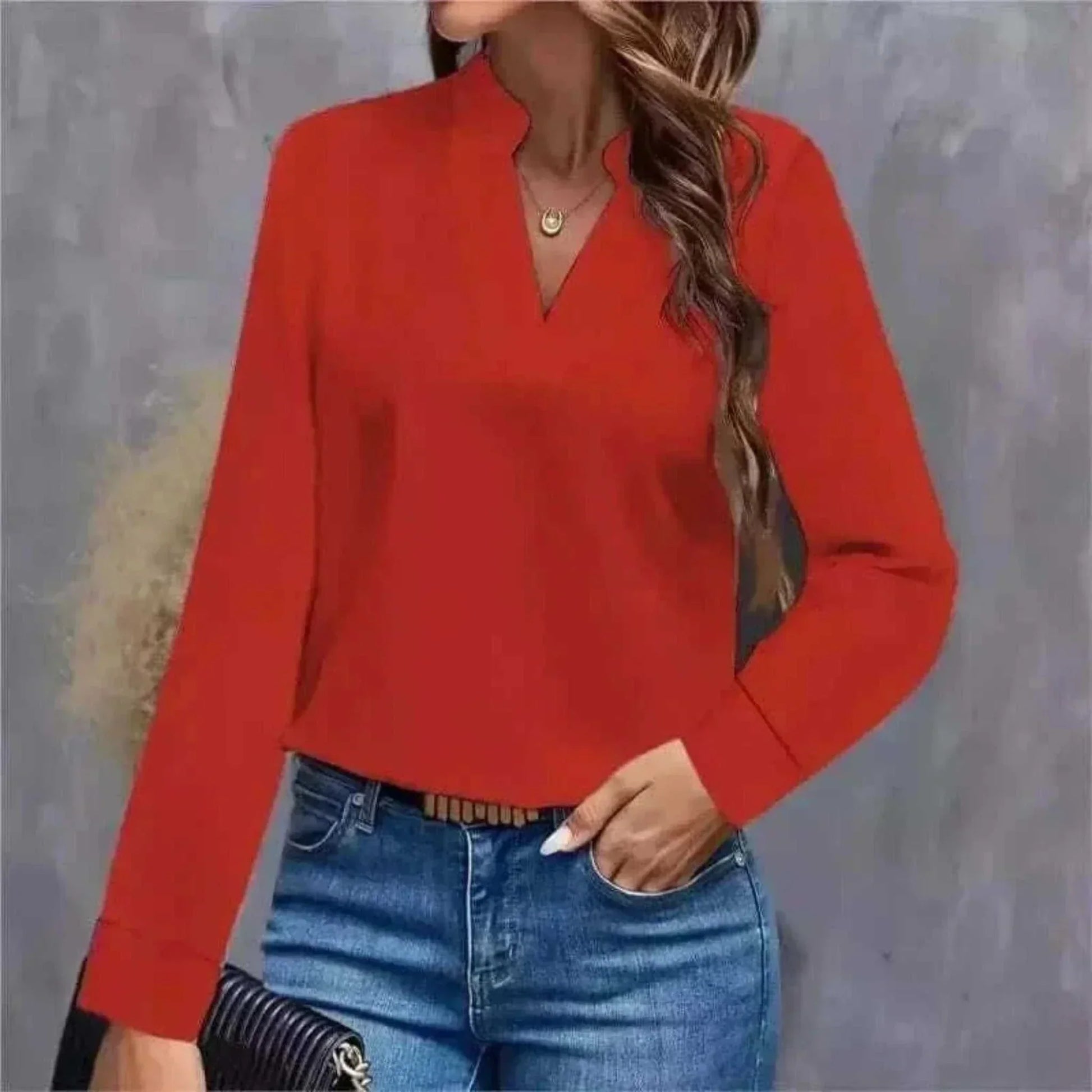 Women Wearing Youth Top Mujer Elegant Red Chiffon Blouse Spring Autumn Casual Long Sleeve, ladies summer tops uk