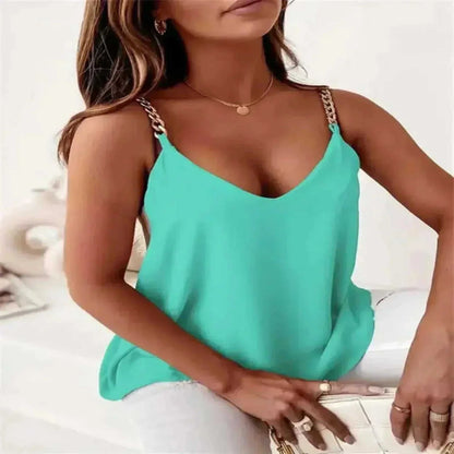  Women In Summer V Neck Tank Tops Green