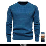 AIOPESON 100% Cotton Men Sweaters Soild Color O-neck High Quality Mesh Pullovers Male New Winter Autumn Basic Sweaters for Men.