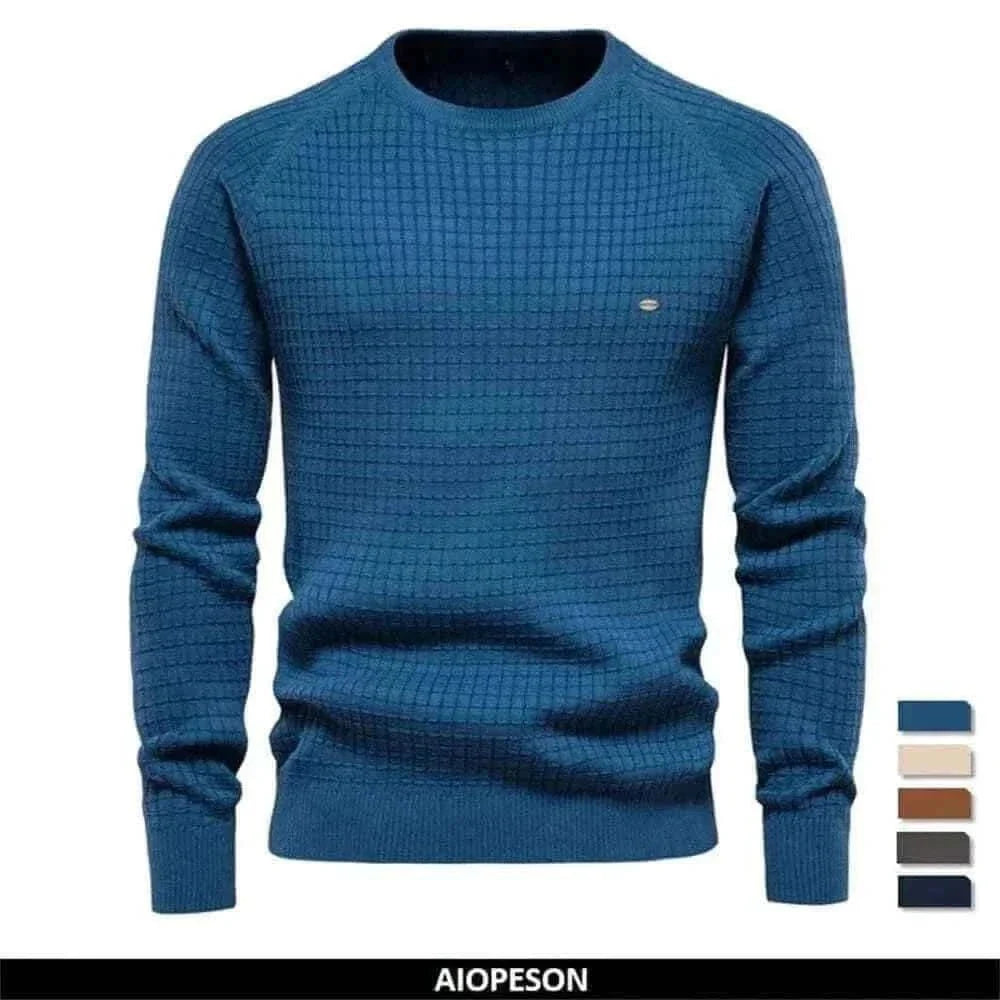 AIOPESON 100% Cotton Men Sweaters Soild Color O-neck High Quality Mesh Pullovers Male New Winter Autumn Basic Sweaters for Men.