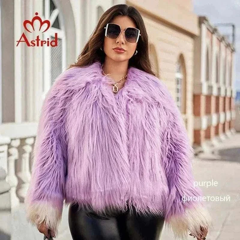  Men's Fashion Style Store Z182 Purple / 1XL / Russian Federation Astrid Faux Fur Coat Women 2024 Winter Loose Cardigan Fur Jacket  Plus Size Stylish Female Luxury Furry Overcoat Girl Streetwear