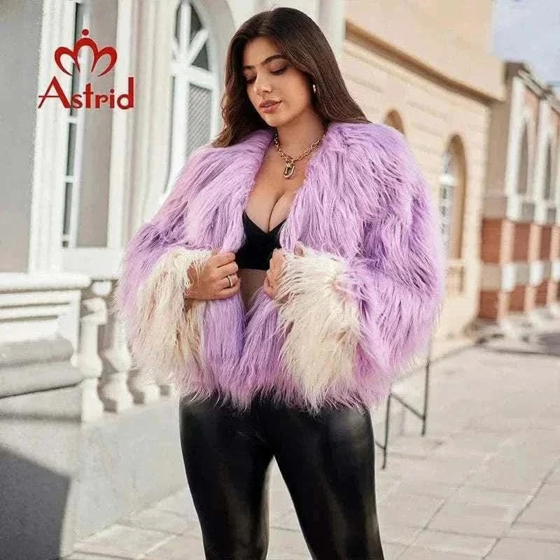  Men's Fashion Style Store Astrid Faux Fur Coat Women 2024 Winter Loose Cardigan Fur Jacket  Plus Size Stylish Female Luxury Furry Overcoat Girl Streetwear