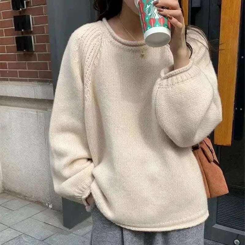Autumn Winter New Fashion Round Neck Long Sleeve Solid Sweaters Women's Clothing Korean All-match Sweet Simplicity Knitting Tops.