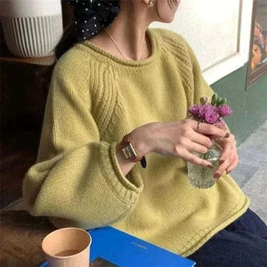  Men's Fashion Style Store Autumn Winter New Fashion Round Neck Long Sleeve Solid Sweaters Women's Clothing Korean All-match Sweet Simplicity Knitting Tops