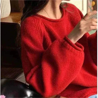 Autumn Winter New Fashion Round Neck Long Sleeve Solid Sweaters Women's Clothing Korean All-match Sweet Simplicity Knitting Tops.
