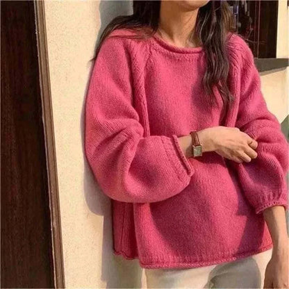 Autumn Winter New Fashion Round Neck Long Sleeve Solid Sweaters Women's Clothing Korean All-match Sweet Simplicity Knitting Tops.