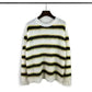 Autumn Winter Round Neck Color Stripe Knit Sweater Mohair Contrast Loose Mens Pullovers Sweaters Oversize Female Clothes Vintage.