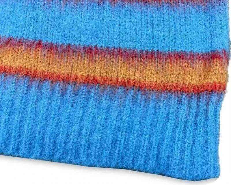 Autumn Winter Round Neck Color Stripe Knit Sweater Mohair Contrast Loose Mens Pullovers Sweaters Oversize Female Clothes Vintage.