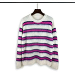 Autumn Winter Round Neck Color Stripe Knit Sweater Mohair Contrast Loose Mens Pullovers Sweaters Oversize Female Clothes Vintage.