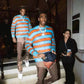Autumn Winter Round Neck Color Stripe Knit Sweater Mohair Contrast Loose Mens Pullovers Sweaters Oversize Female Clothes Vintage.