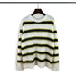 Autumn Winter Round Neck Color Stripe Knit Sweater Mohair Contrast Loose Mens Pullovers Sweaters Oversize Female Clothes Vintage.
