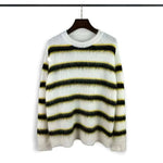 Autumn Winter Round Neck Color Stripe Knit Sweater Mohair Contrast Loose Mens Pullovers Sweaters Oversize Female Clothes Vintage.