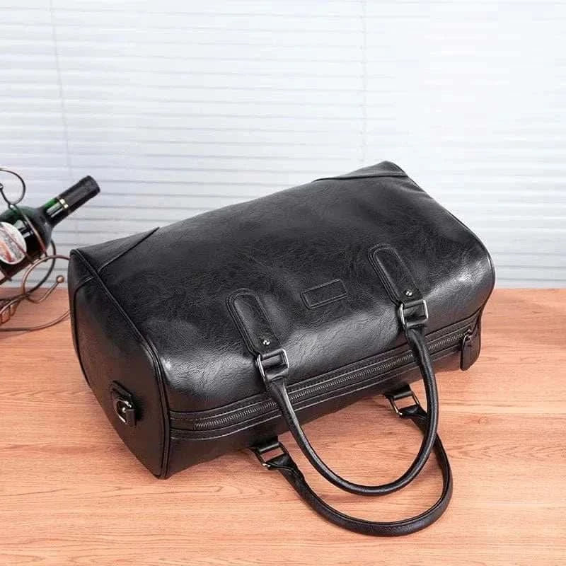 MensFashionStyleStore BLACK BLACK  PU LEATHER GYM BAG