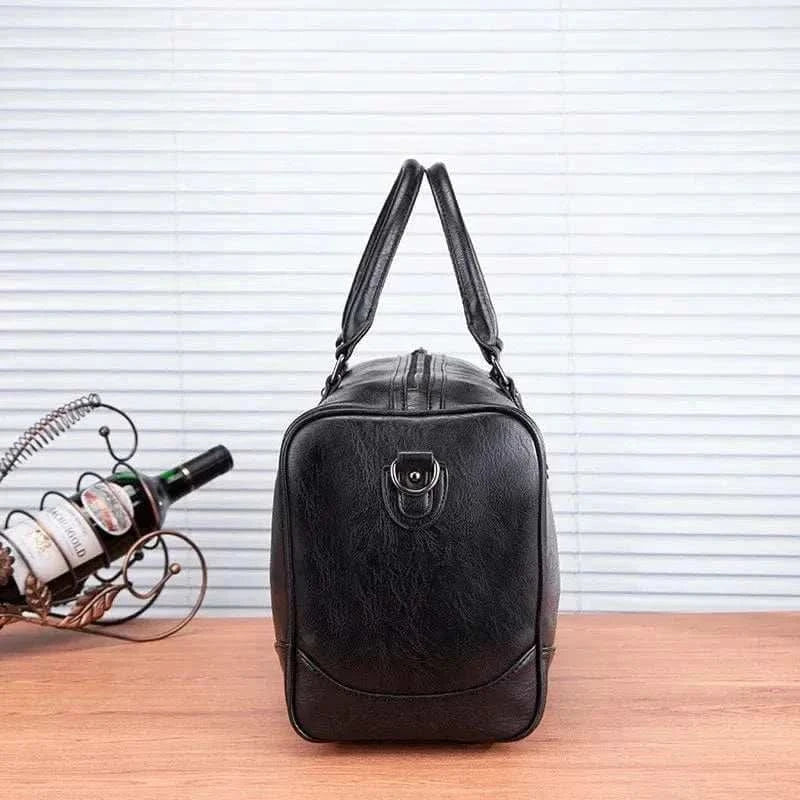 MensFashionStyleStore BLACK BLACK  PU LEATHER GYM BAG