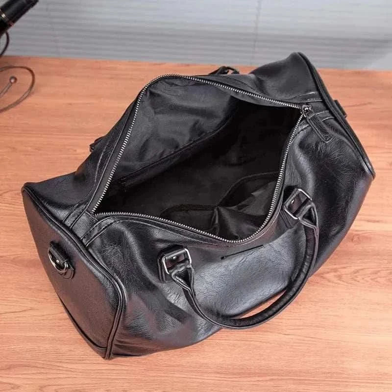 MensFashionStyleStore BLACK BLACK  PU LEATHER GYM BAG