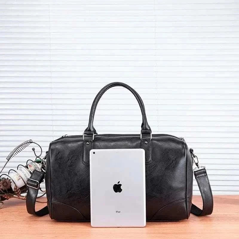 MensFashionStyleStore BLACK BLACK  PU LEATHER GYM BAG