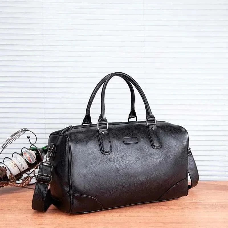 MensFashionStyleStore BLACK BLACK  PU LEATHER GYM BAG